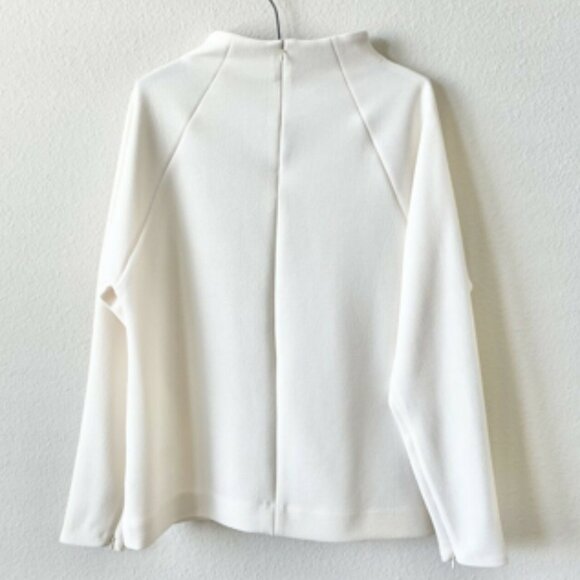 Club Monaco Long Sleeve Mock Neck Tricot Top In White Ivory, XS - Picture 5 of 9